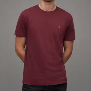 All Saints Brace Cotton Regular Fit Small Logo T-Shirt in Burgundy Red Size XS